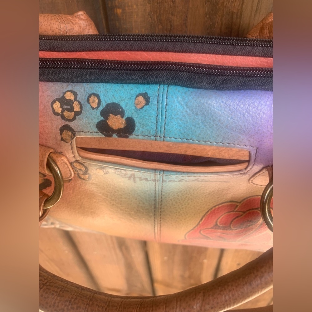 ANUSCHKA Women's Hand Painted Leather Rose Safari Satchel Bag w/ Shoulder Strap - Picture 7 of 11